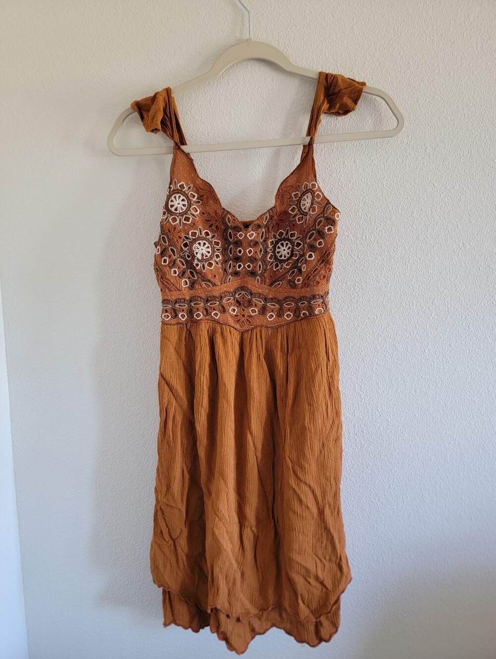 Shyanne Western Boho Embroidered Mini Dress Orange Size XS